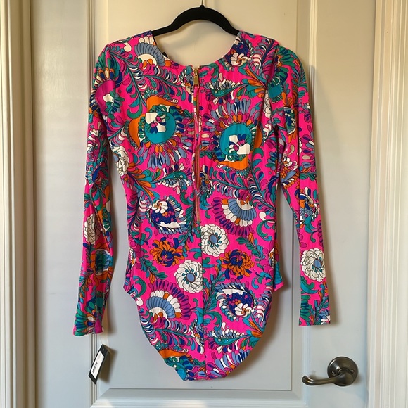 Kate Spade Radiant Pink Floral Lingerie Sleeve Swimsuit Large New - Picture 3 of 3